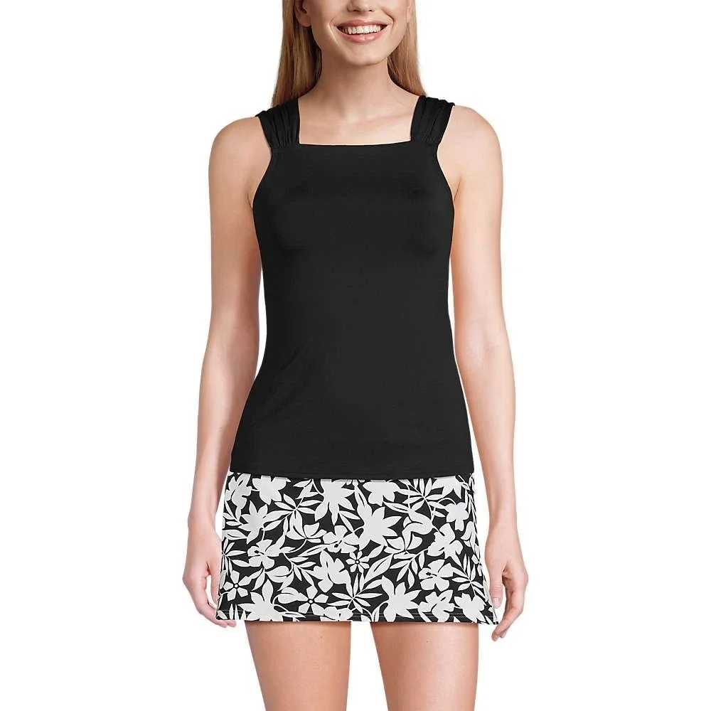 Lands' End Women's L Black Cap Sleeve High Neck Tankini Swimsuit Top